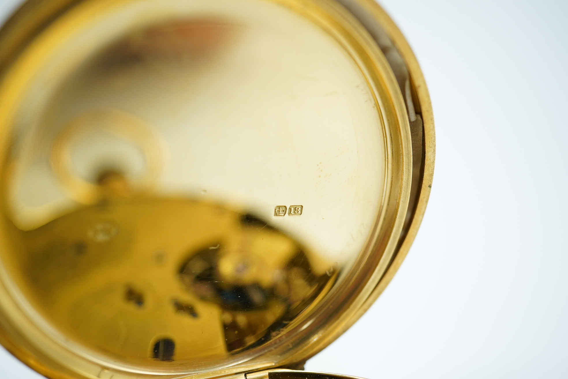 A late Victorian 18ct gold open face keyless pocket watch by Barnett of Hull